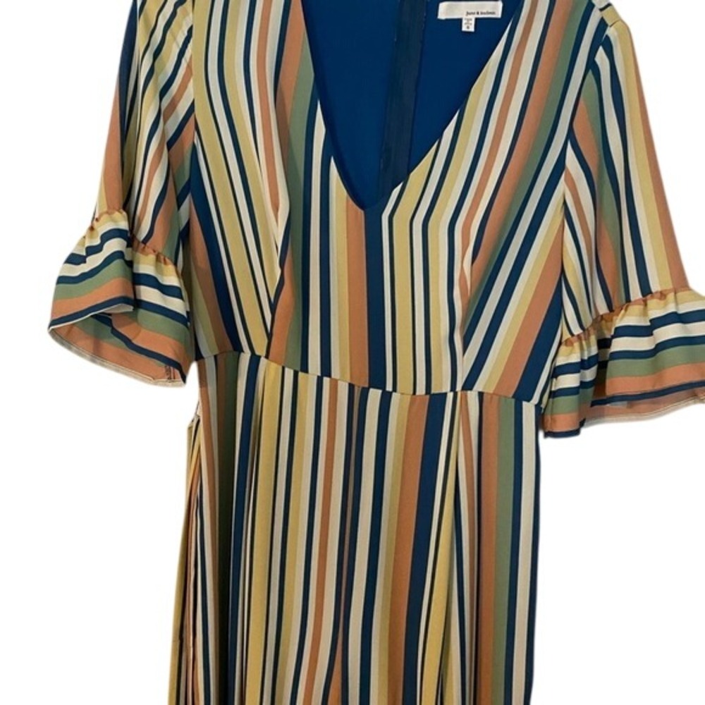 Paige & Sky Romper Jumpsuit Striped V Neck Ruffle Sleeve Wide Leg‎ - Picture 2 of 6